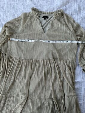 STATE Metallic Tiered Ruffle Neck Tunic in Beige